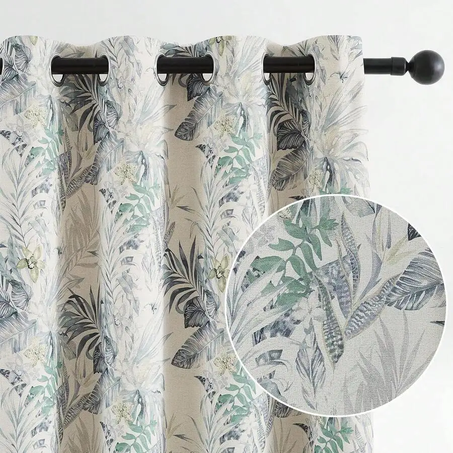 

Blackout Botanical Grommet Curtains 52x63 Inch Thermal Insulated Floral Drapes For Living Room Bedroom
