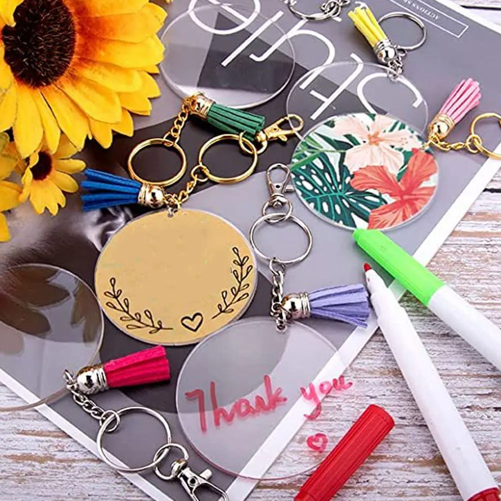 

30 pcs Acrylic Keychain Clear Blank Round Craft Pendant Decorative Accessories Multi Function Key Pendant for Friends