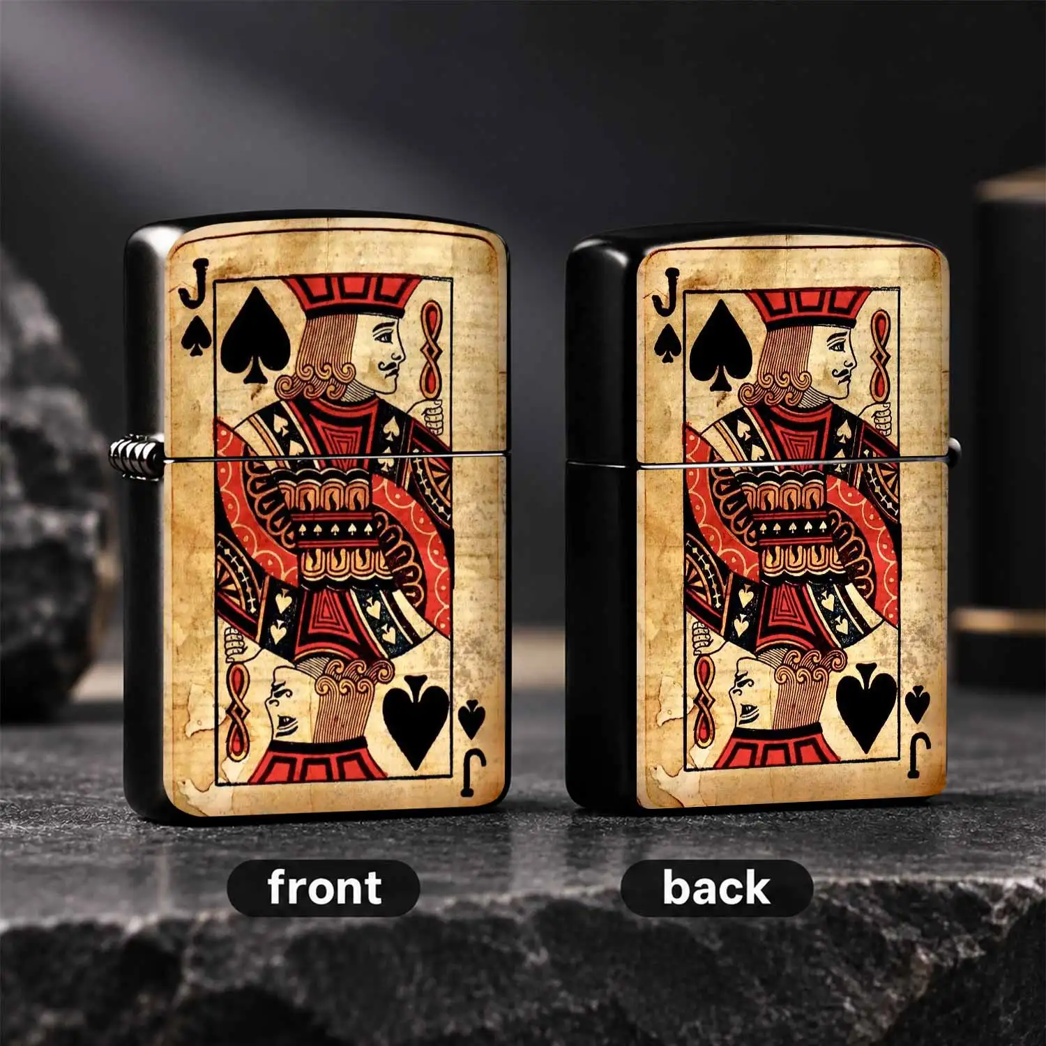 Vintage Distressed Jack Of Spades Poker Pattern , Classic Retro Printed Windproof Portable Igniter, Stylish Collectible Ignition Tool For Men, Ideal Gift For Daily Lighting Outdoor Camping And Incense Ignition Use A Fun And Humorous Lighter
