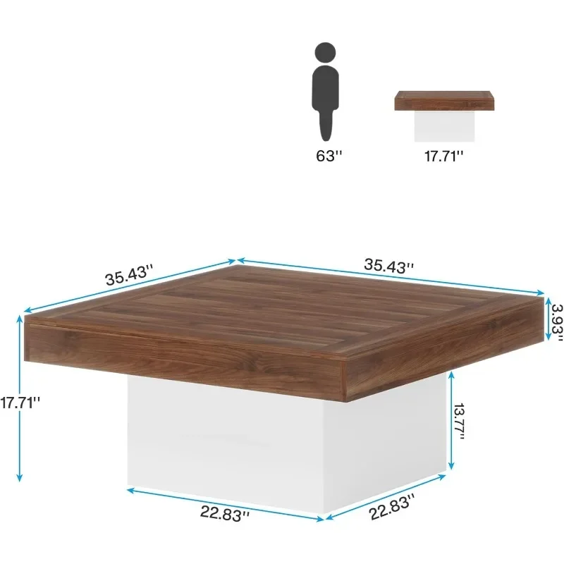 Coffee Table Square LED Coffee Table Engineered Wood Low Coffee Table for Living Room (Retro Brown+White)