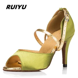 Latin Shoes Ladies Summer High Heels Sandals Satin Green Ballroom Party Banquet Dance Shoes Salsa Tango Sports Shoes