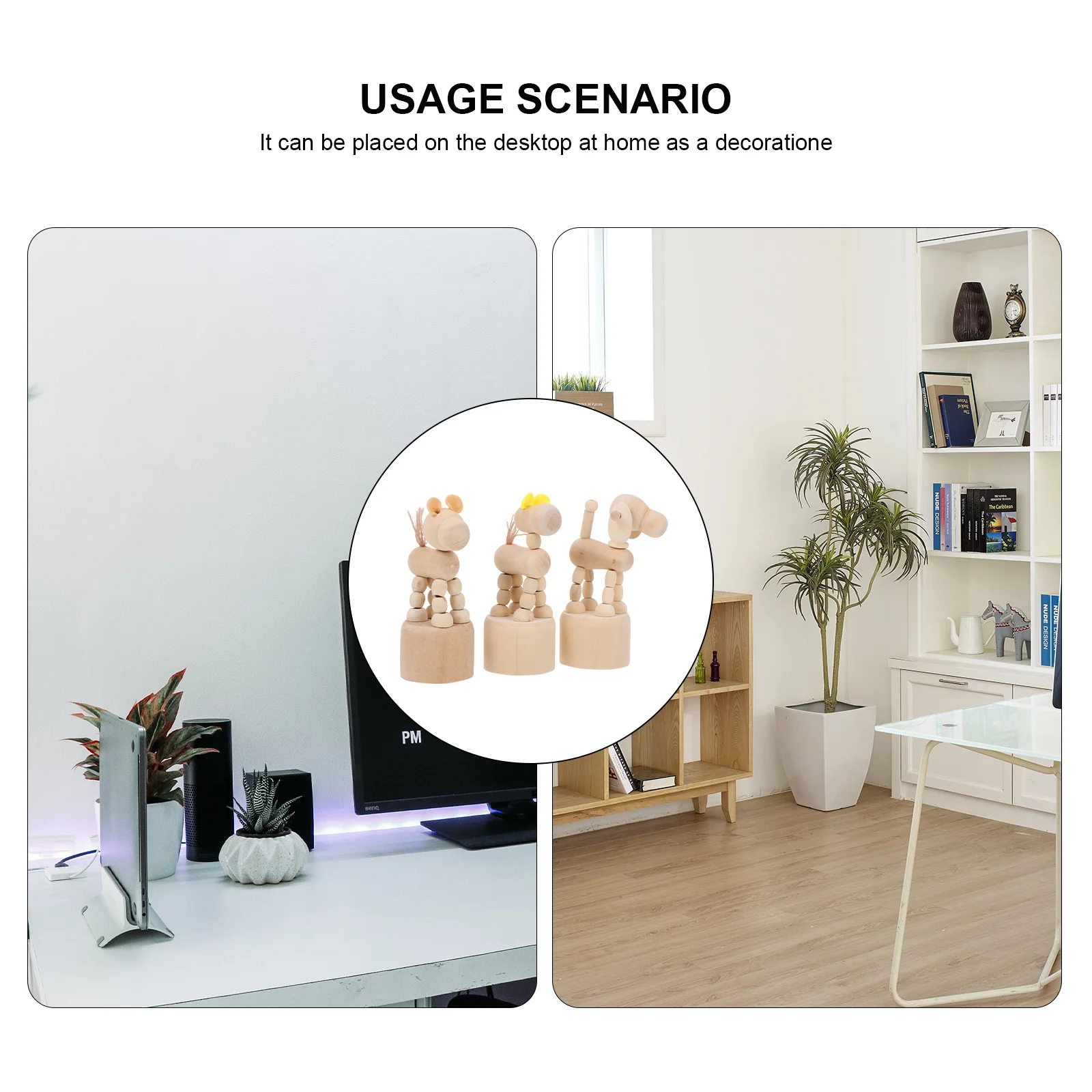 3개입 나무 개 모양 장식품 미완성 DIY 핸드 페인팅 공예 장식 창의적인 어린이 책상 장식품