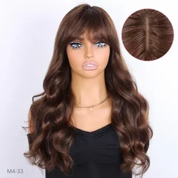 Brazylijska koronkowa peruka z ludzkich włosów z grzywką dla kobiet M4/33 Brown Remy Fringe 22 cale Realistyczne peruki z ludzkich włosów na skórę głowy