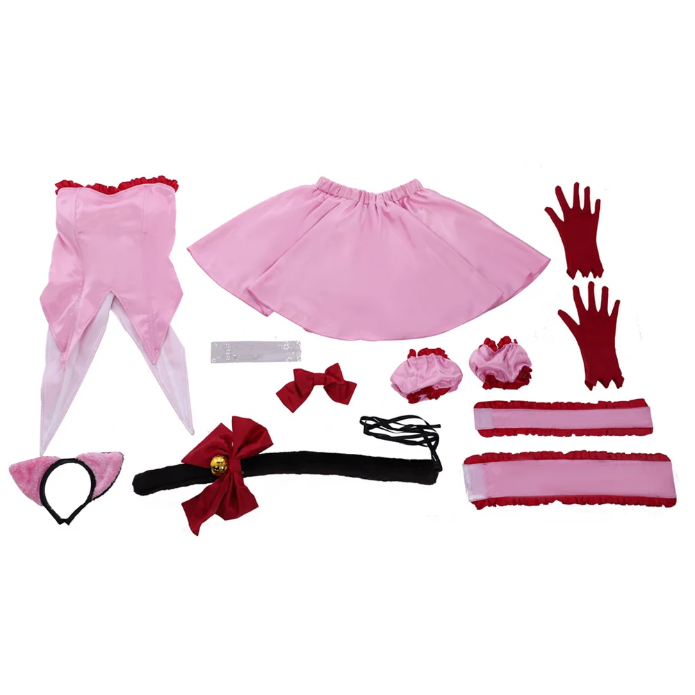 

Tokyo Mew Mew Momomiya Ichigo Cosplay Costume Pink Dress Uniform Suit with Cat Ears and Tail