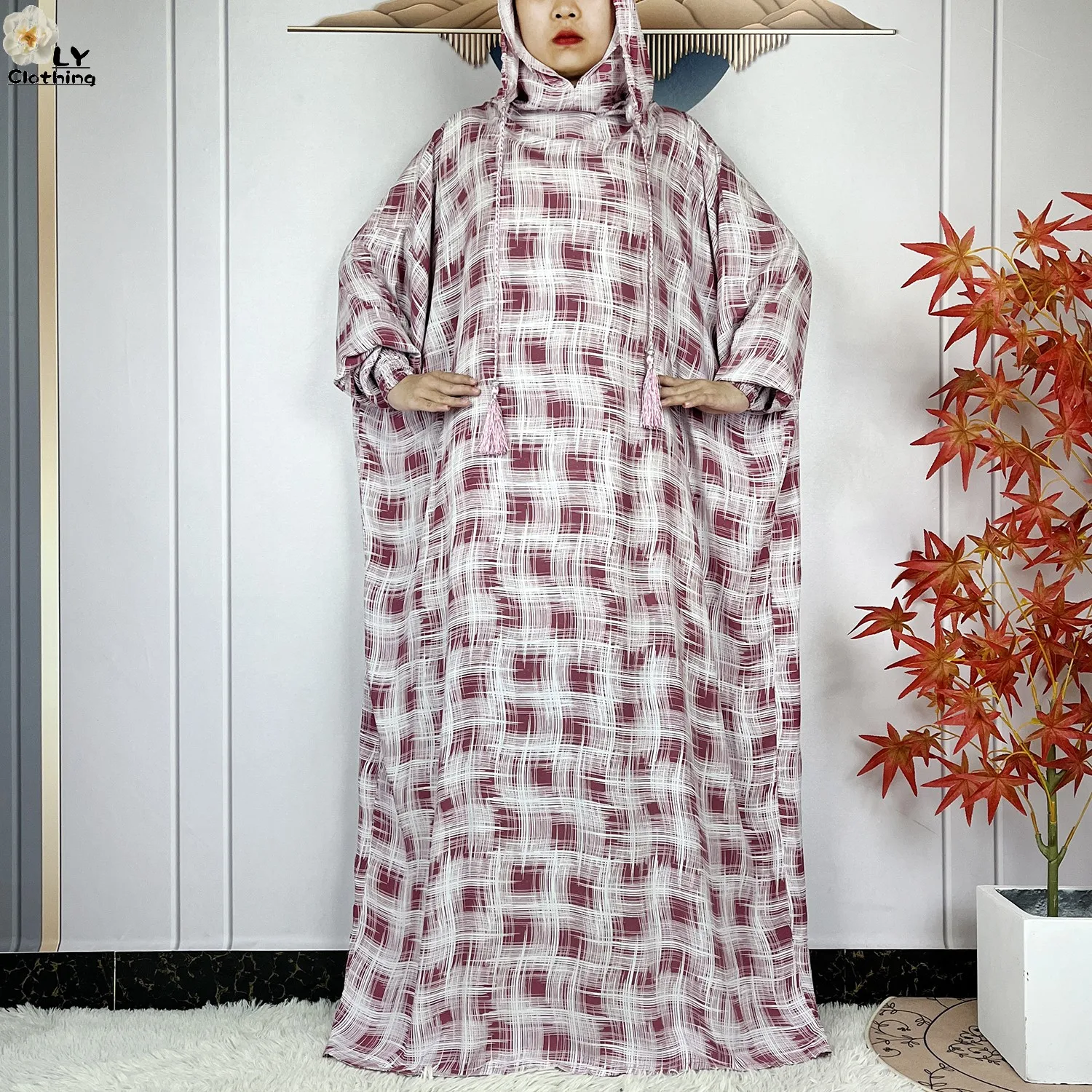 2024 New Muslim Abayas For Women Ramadan Prayer Dubai Middle East Femme Robe Floral Cotton Loose African Dress Two Hats Attached