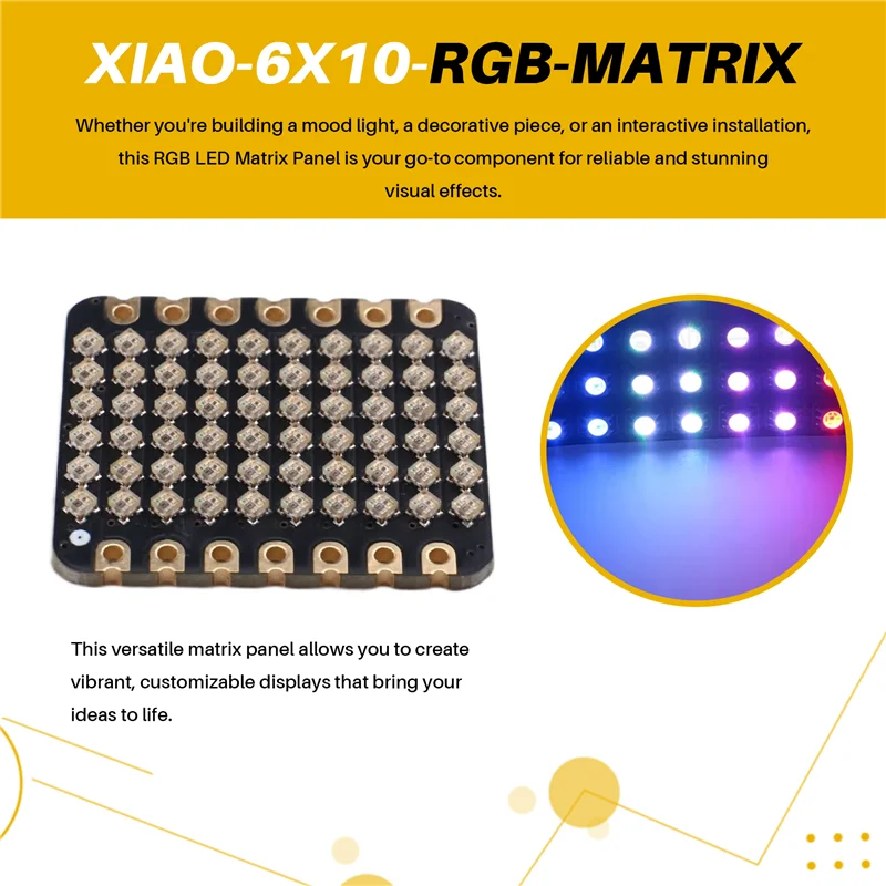 A11I WS2812B LED Matrix Panel Programmable Pixel Display For Seeedstudio-XIAO DIY Lighting Projects XIAO-6X10-RGB-Matrix
