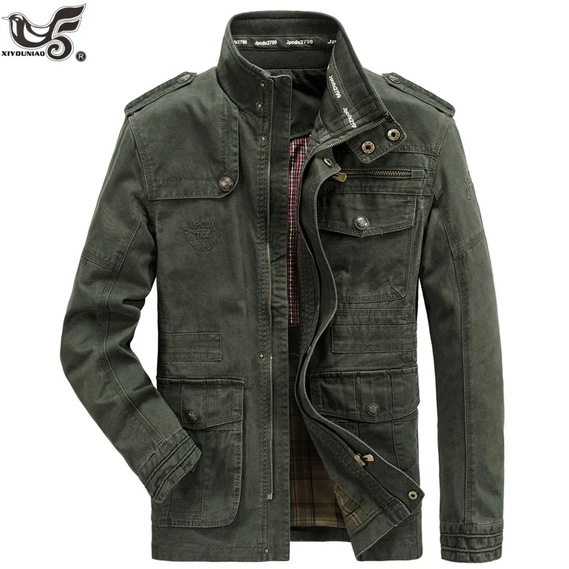 Jaqueta militar masculina com vários bolsos, 100% algodão, jaqueta piloto, casaco masculino, streetwear, jaqueta bomber, jaqueta de vôo de carga,