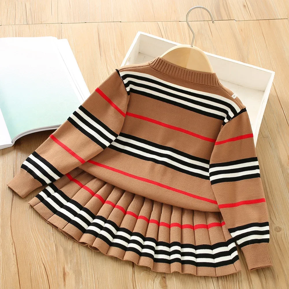 Winter Baby Girl Striped Sweater Set 2024 Girls Toddler Fashion Bow Knitwear Sets Kids Long Sleeve Extra Thick Sweater Clothes