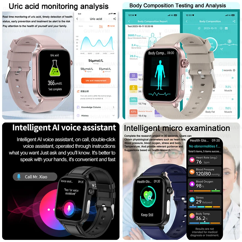 New For HUAWEI Xiaomi Uric Acid Blood Fat Smartwatch ECG Blood Glucose Heart Rate Blood Pressure Health Monitoring Smart Watches