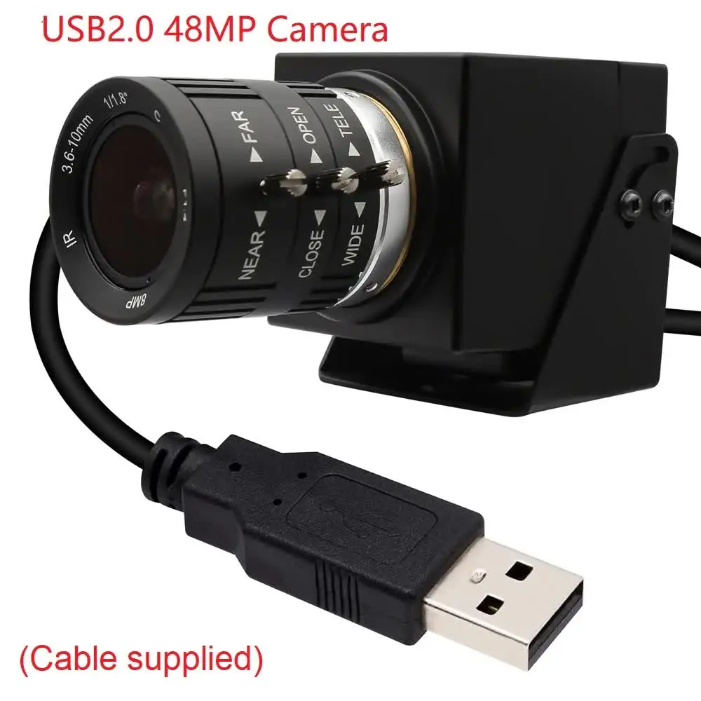 ELP 48MP Zoom USB Camera 3X 3.6-10mm Varifocal Lens CMOS IMX586 Free Driver Industrial 4K 30fps USB2.0 UVC PC Webcam Camera