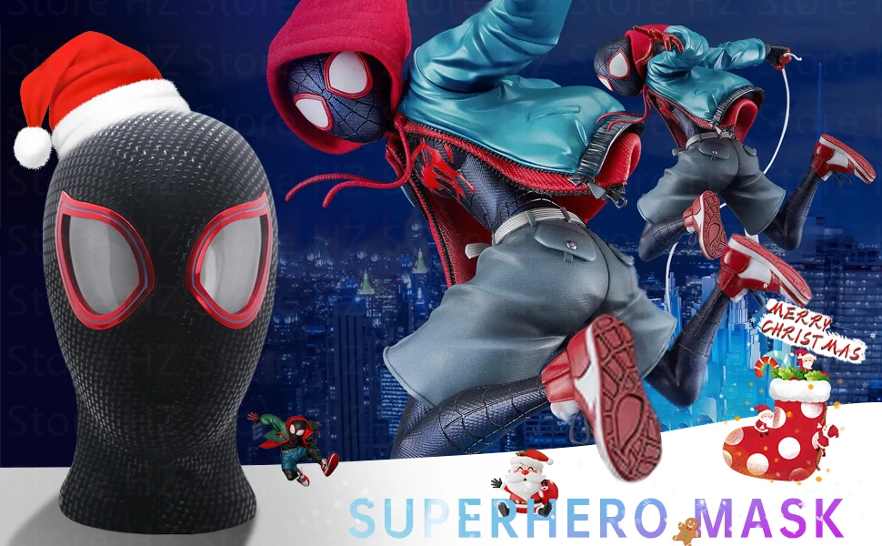 1:1 Miles Morales Mask with Movable Eyes Mascara Electric Gwen Spider Helmet Ring Control Halloween Cosplay Mask Toy Man Gift