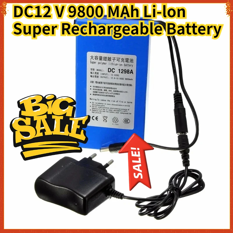 

DC 12 V 9800 MAh Li-lon DC12V Super Rechargeable Battery + AC Charger + Explosion-proof Switch US/EU Plug