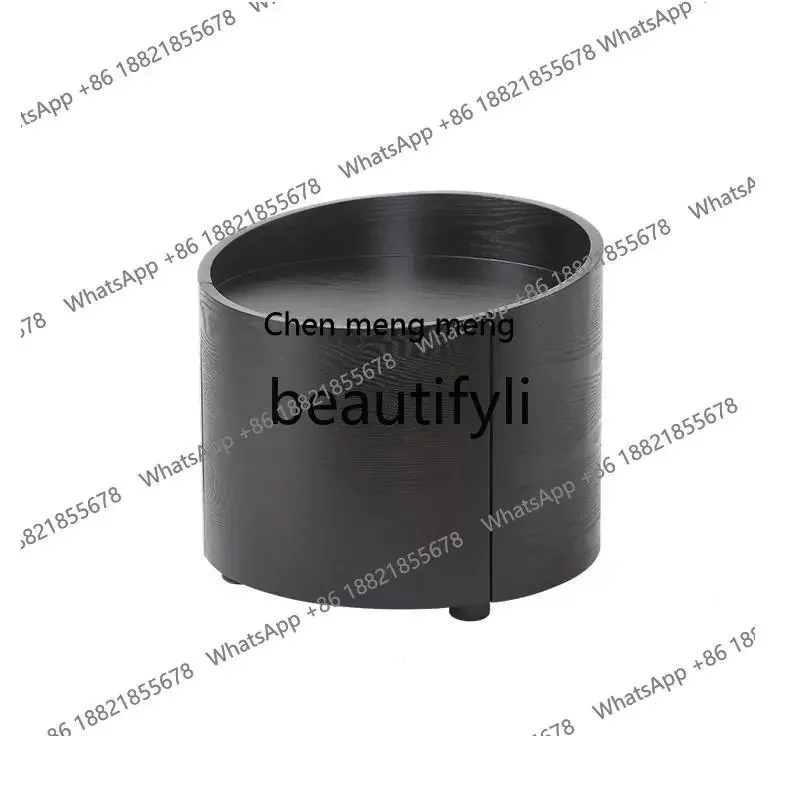 k182Solid wood multi-layer board smoked wood round single-layer drawer bedside table