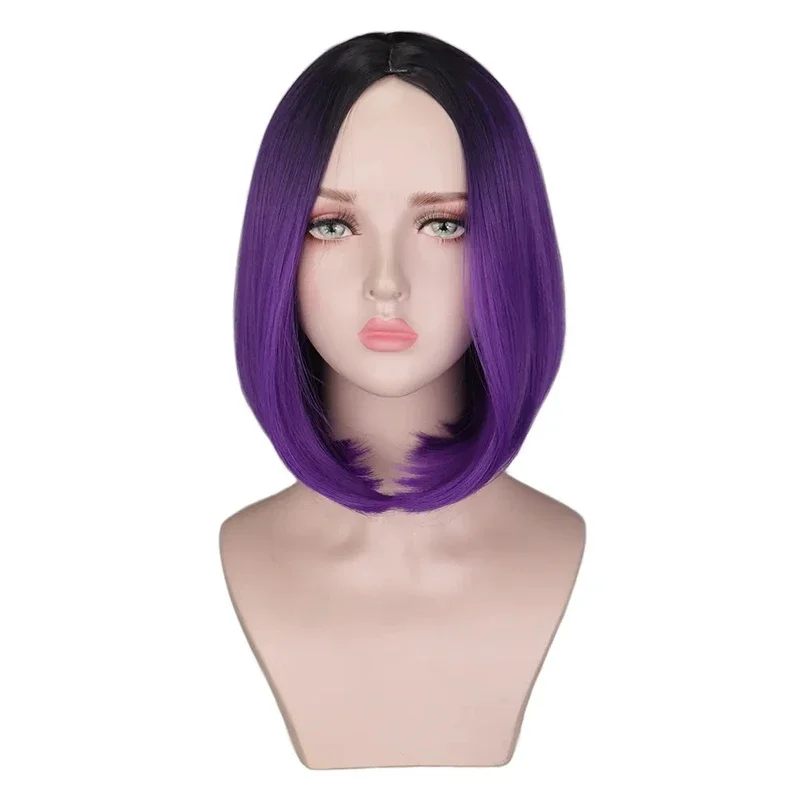 

FC6Short Bob Wigs Side Part Ombre Black to Gray/Green/Purple Bob Wigs High Temperature Fiber For Women Synthetic Wigs@FC8！