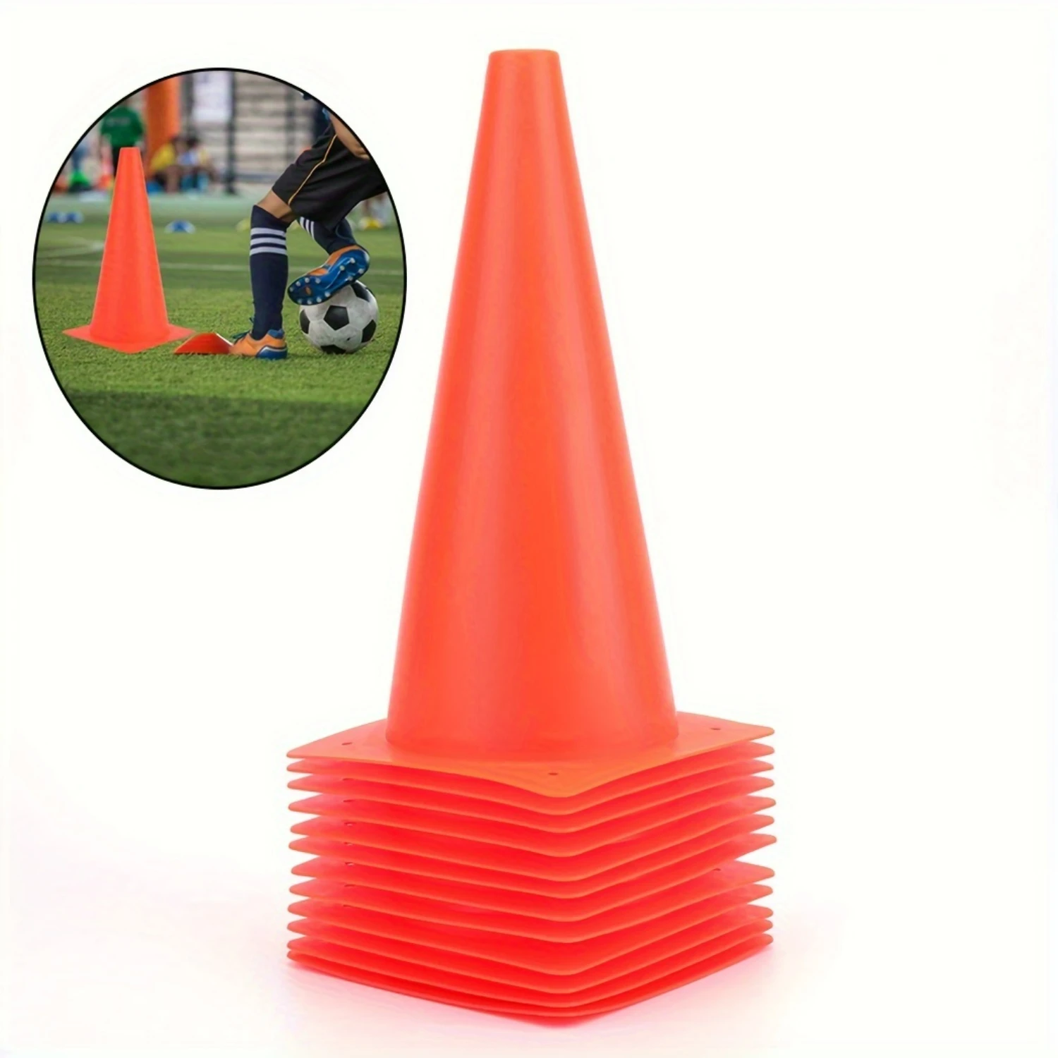 Durable Orange & Green 12Pcs 12 Inch Plastic Traffic Training Cones for Soccer Basketball Football Drills, Safety Parking Cones 