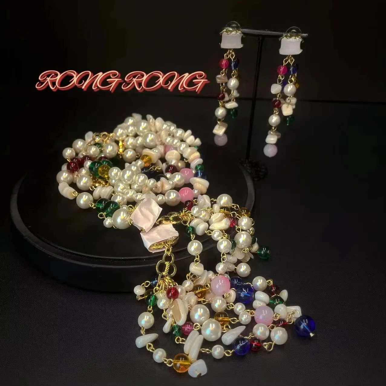 

Vintage Necklace Super Long Stacked Shell Pearl Tassel Glass Necklace Summer High-end Fresh Necklace