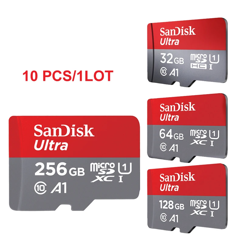 

Original SanDisk 10PCS/LOT Micro SD Card 256GB 128GB 64GB MicroSDXC Memory Card 32GB MicroSDHC C10 A1 U1 for Tablet/Smartphone