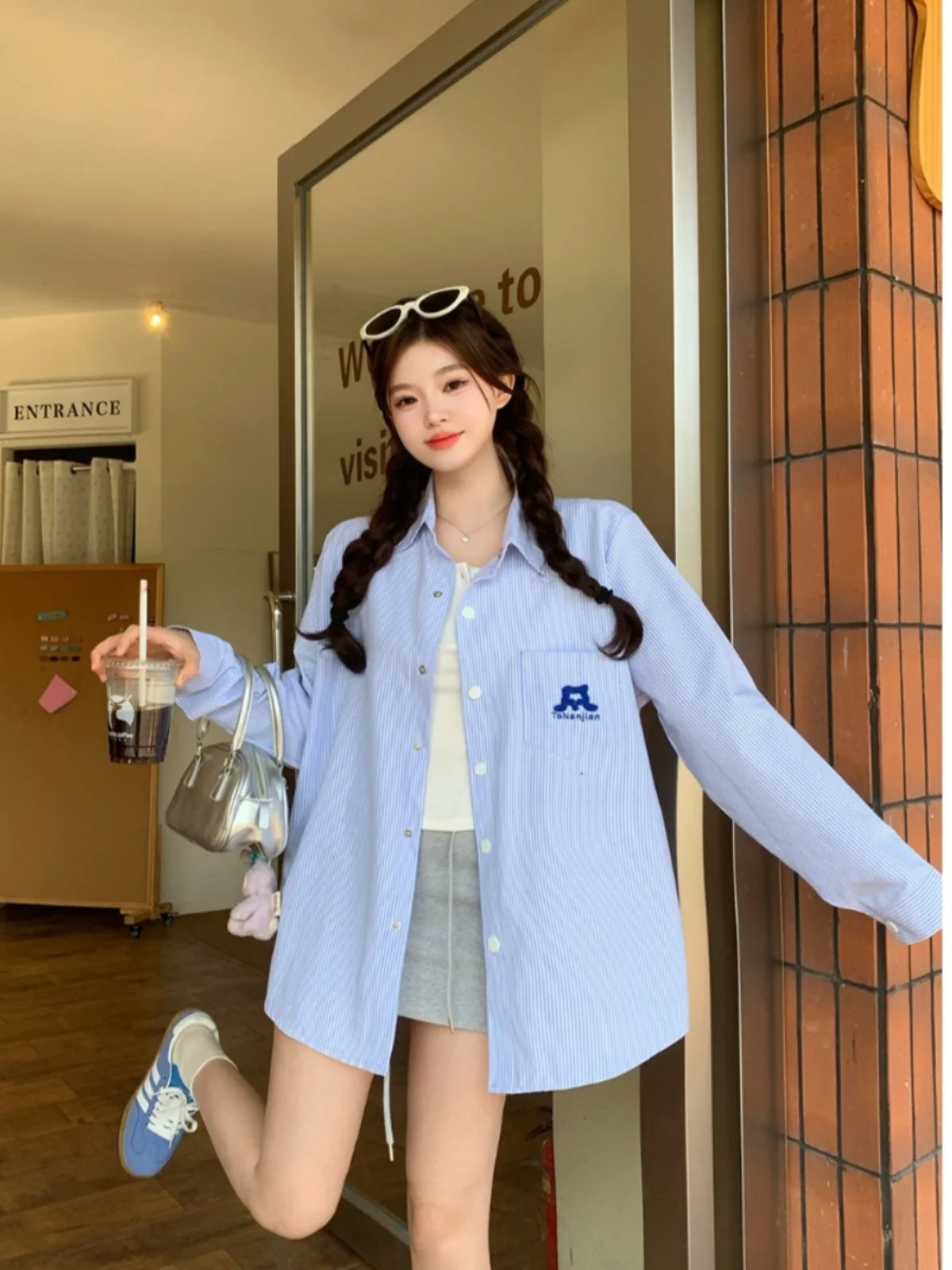 

plus Size Women's Casual Striped Long Sve irt Spring New Loose Versatile Sun Protection Layering Outerwear Trendy