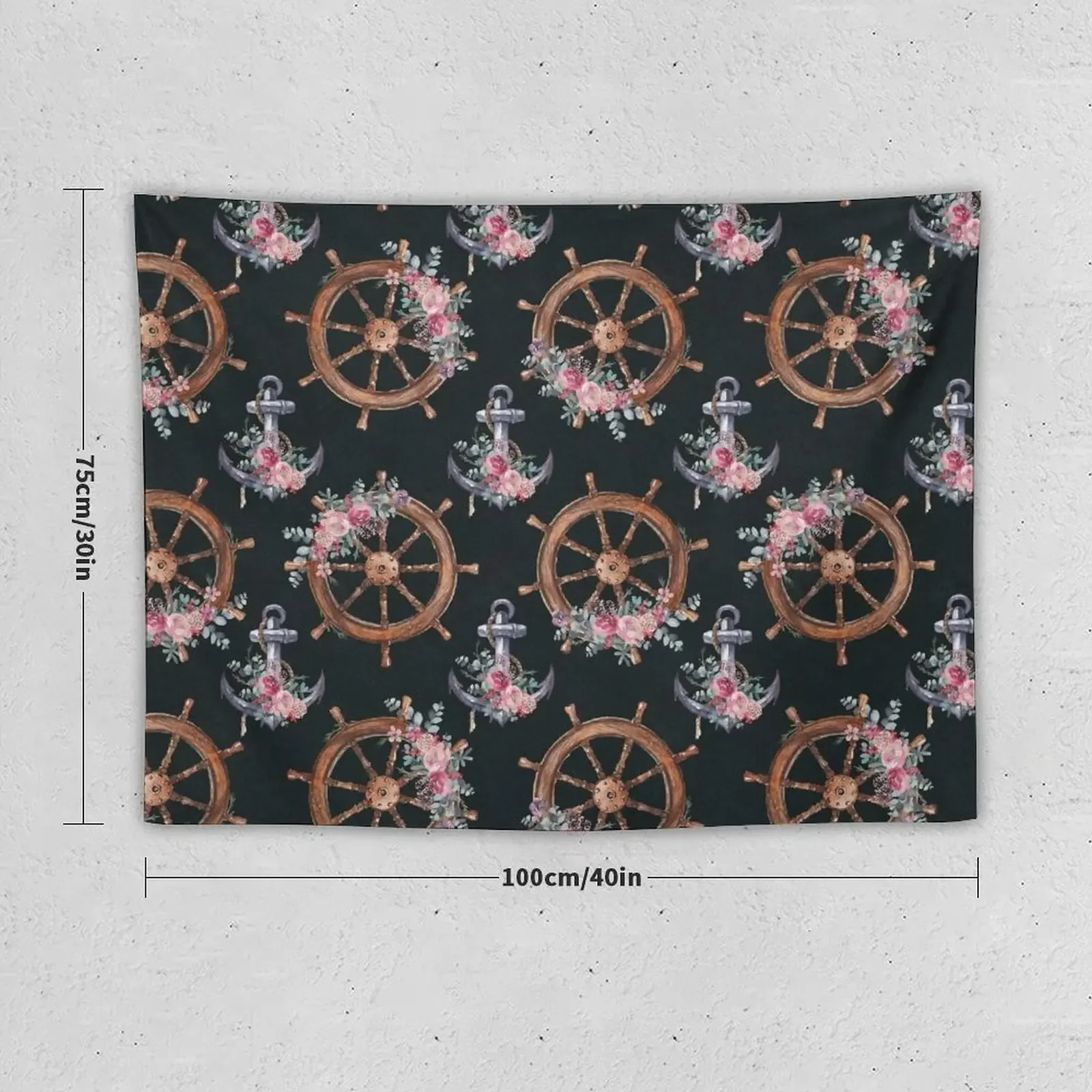 Floral Sailor Wheel & Anchor Tapestry Wallpaper Room Decor Tapestry