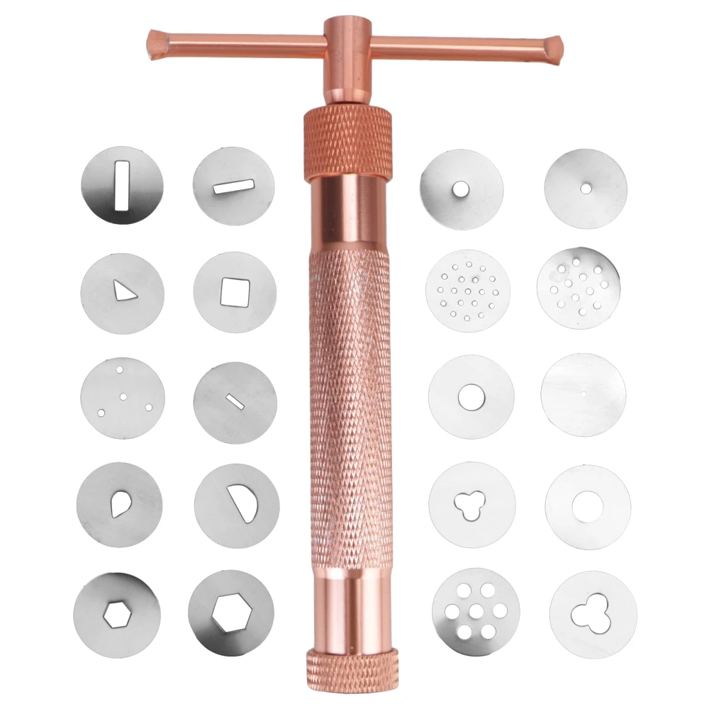 Perfect Rose Gold Sugar Paste Extruder Fondant Cake Sculpture Polymer Tool With 20 Tips Clay Craft Clay Cake Sculpture Gun