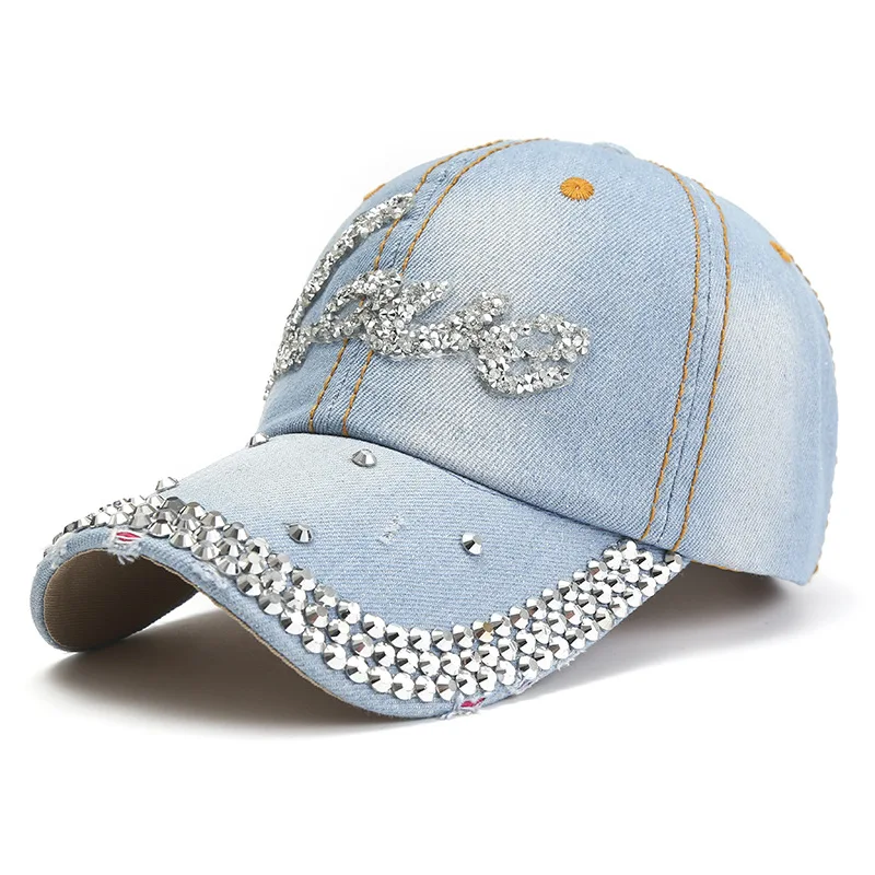 Denim Baseball Cap Women Rhinestone Letter Love Summer Hats For Women Sunshade Sun Hat Casual Snapback Adjustable Outdoor Retro