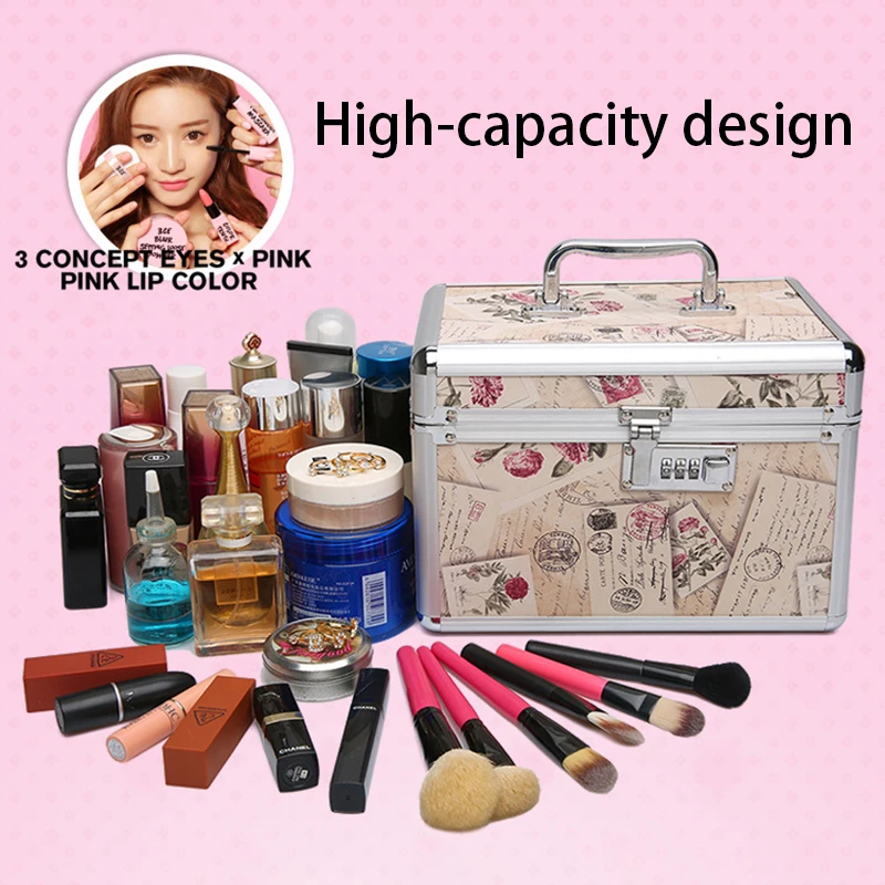 

Portable Cosmetic Case Jewelry Box Makeup Bag Aluminum Alloy Organizer for Nail Art Tools & Skin Care Products Travel Makeup Bag