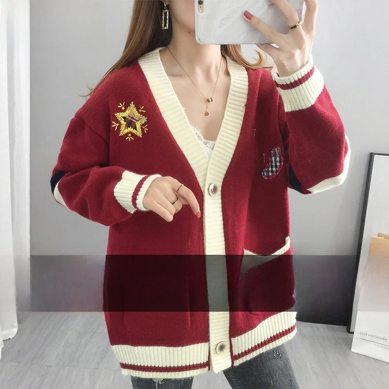 

Ladies Knitted Sweater Coat Loose Lazy Sle Mid-Length Open Cardigan Spring Autumn New Arrival Korean Version Comfortable Fit
