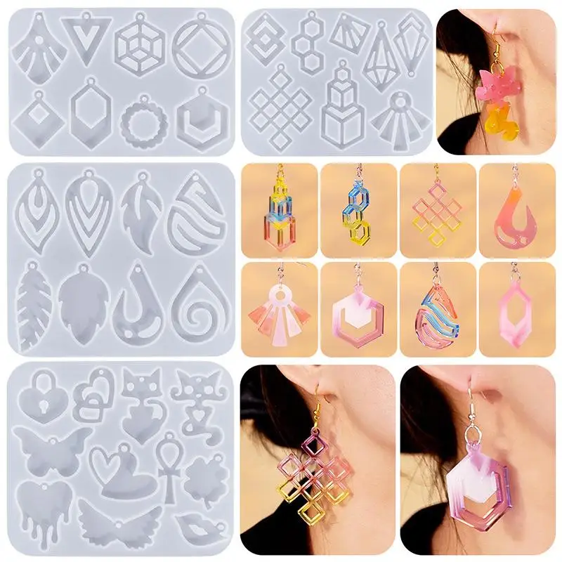 Earring Pendant Silicone Mold DIY Crystal Epoxy Resin Mould DIY Keychain Earrings Charms Resin Jewelry Crafts Casting Mold