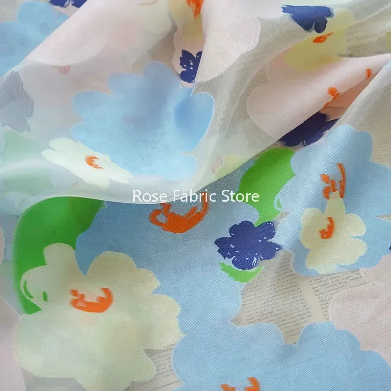 1 meter Fresh Large Flower Jacquard Fabric Spring Summer Girl Dress Skirt Diy Sewing Fabric