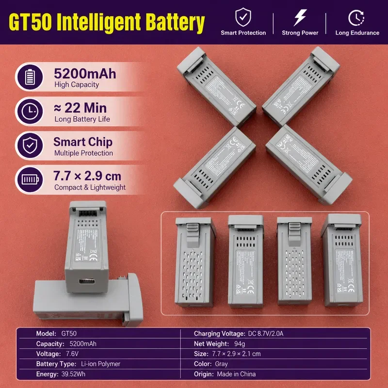 for GT50 Drone 3.7V 1300mAh Lithium Battery Module Aerial Photography RC Aircraft Charging Accessories