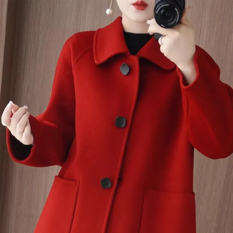 100% Wool Double-sided cashmere Coat Women's Autumn Winter Temperament Korean version Doll collar Women Coats Single Breasted