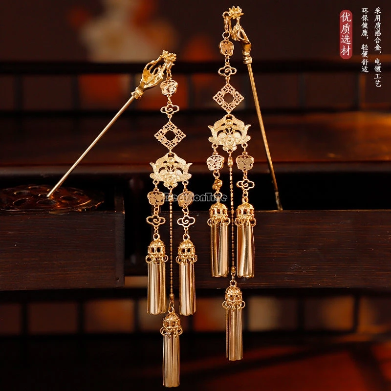 2025 copricapo in stile antico cinese Copricapo in stile antico elegante forcina lunga con nappa Forcina in stile Ming Accessori Hanfu