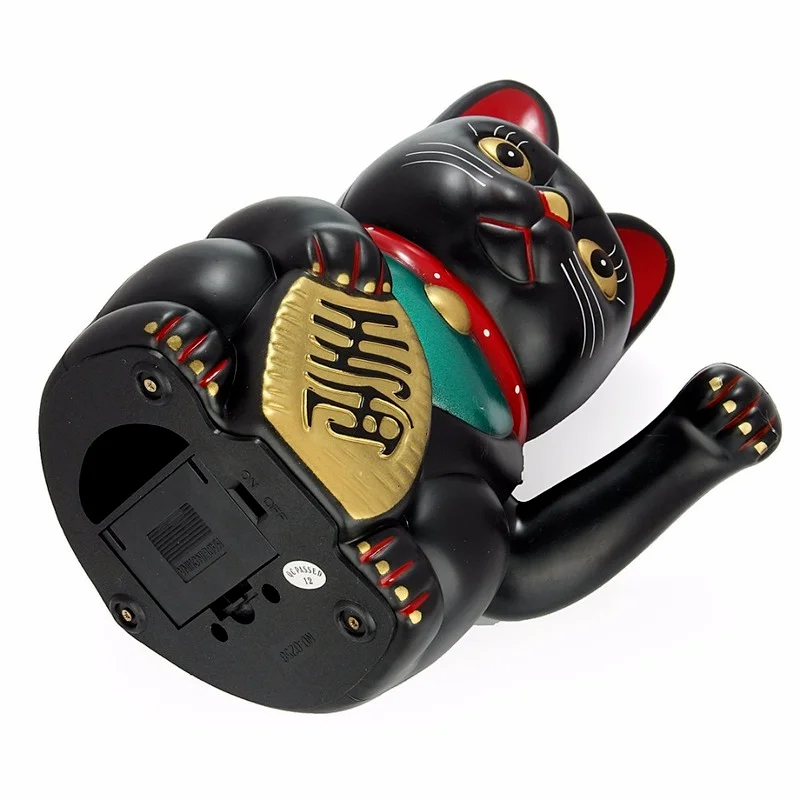 5&6 Inch Feng Shui Beckoning Cat White Black Wealth Fortune Lucky Waving Kitty for Good Room Decor Gold Silver 5 Color Best Gift