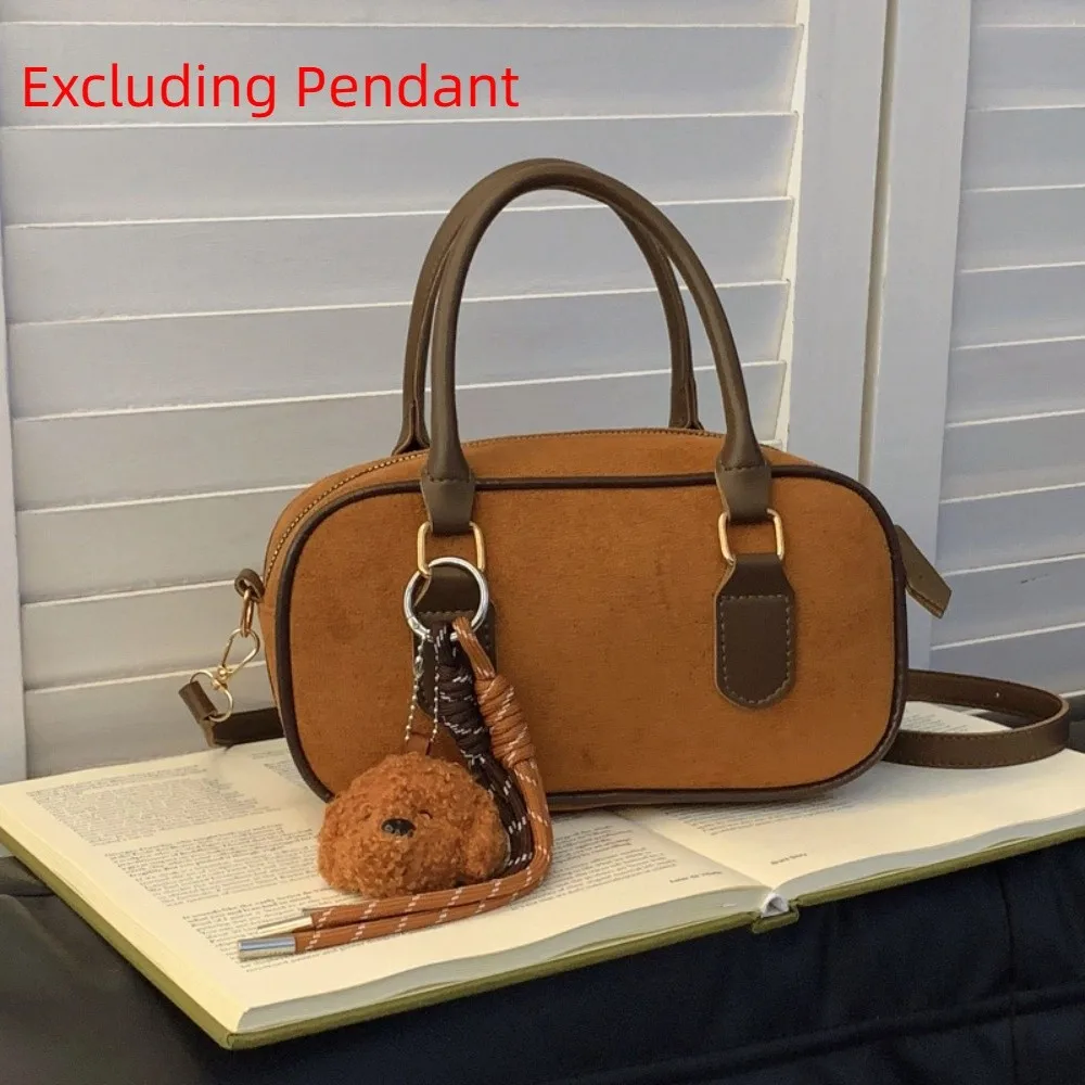 

Ins PU Leather Suede Bowling Bag Solid Color Korean Style Small Square Bag Large Capacity Handbag Shoulder Bag Shopping