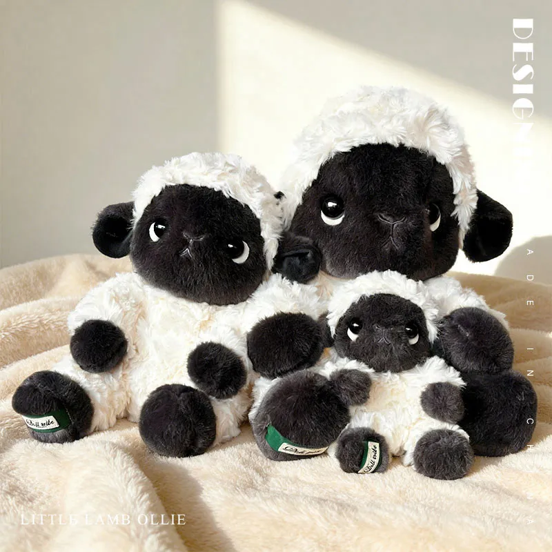 Peluche de Cordero Ollie, 13-30cm, Adorable Peluche Suave y Esponjoso en Blanco y Negro, Muñeco de Peluche, Regalo para Niños, Almohada de Compañía, Calidad Premium