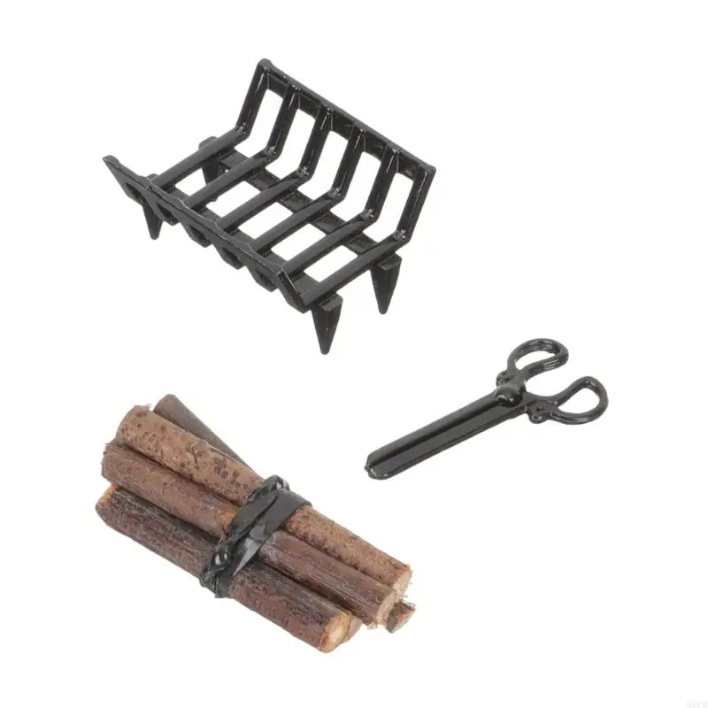 

Q6PD Miniature Wooden Firewood And Rack Tongs Set For Dollhouses Garden Scene Layout