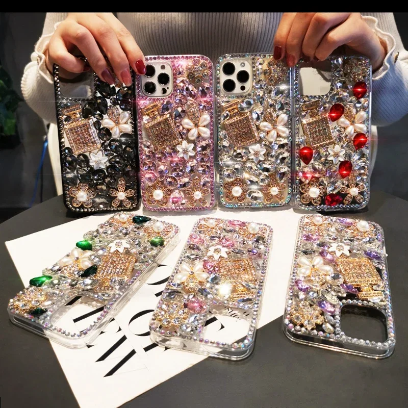 Luxury Crystal Gem Rhinestone Cases For iphone15Pro 14Plus 11 12 13Pro XS MAX XR Soft Clear Phone Cover For iphone 16 PLUS Capa