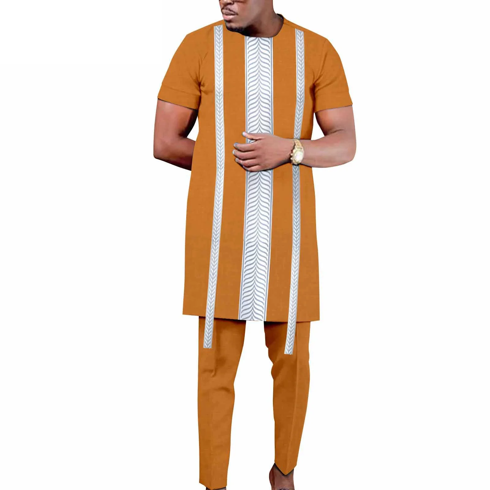 بيع الملابس الأفريقية الرجال بدلة غير رسمية قطعتين مجموعة التقليدية س الرقبة السترة التطريز قميص بنطلون لحفل الزفاف