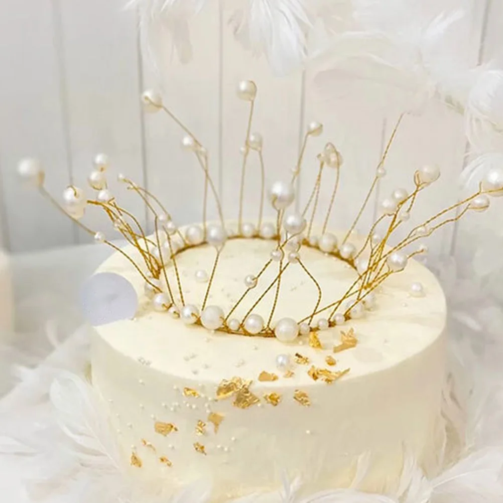

2Pcs Pretty Cake Topper Pearl Crown Decorations for Cake Party Decoration Reusable Headband Photo Props Wedding Shower