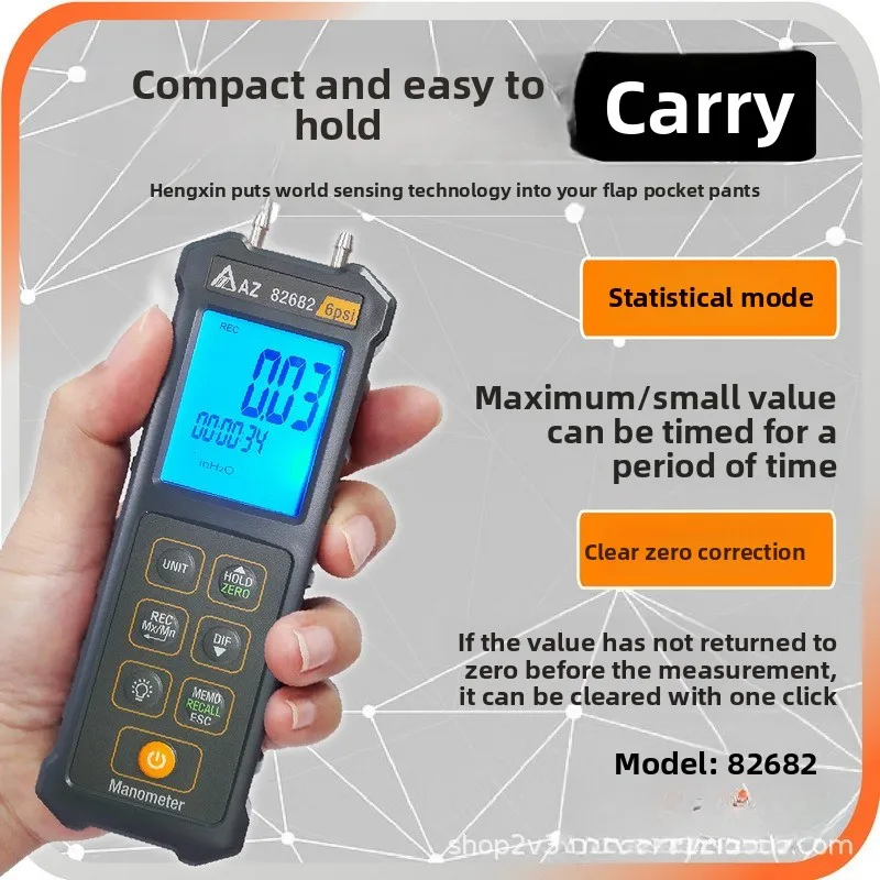 Misuratore Di Pressione Differenziale AZ-82682 Display Digitale Portatile Misuratore Di Pressione Differenziale Elettronico Ad Alta Precisione