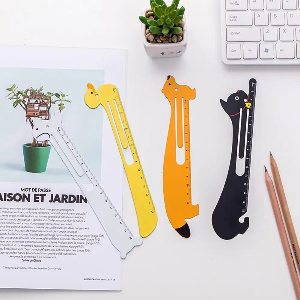 เครื่องมือวัดโลหะไม้บรรทัดที่คั่นหนังสือเหล็กการ์ตูนน่ารักมีสเกลวัดความแข็งแรงสูงอุปกรณ์การเรียนที่น่ารักสำหรับนักเรียน