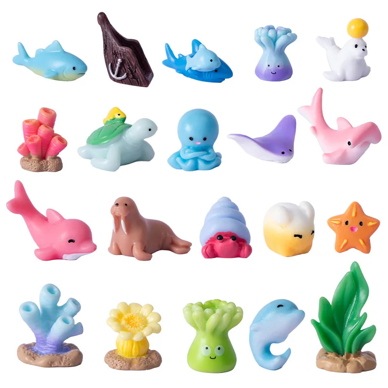 21style Marine Organism Mini Sculpture Seal Starfish Sea Lion Octopus Cake Decorations For Underwater Birthday Party Decors