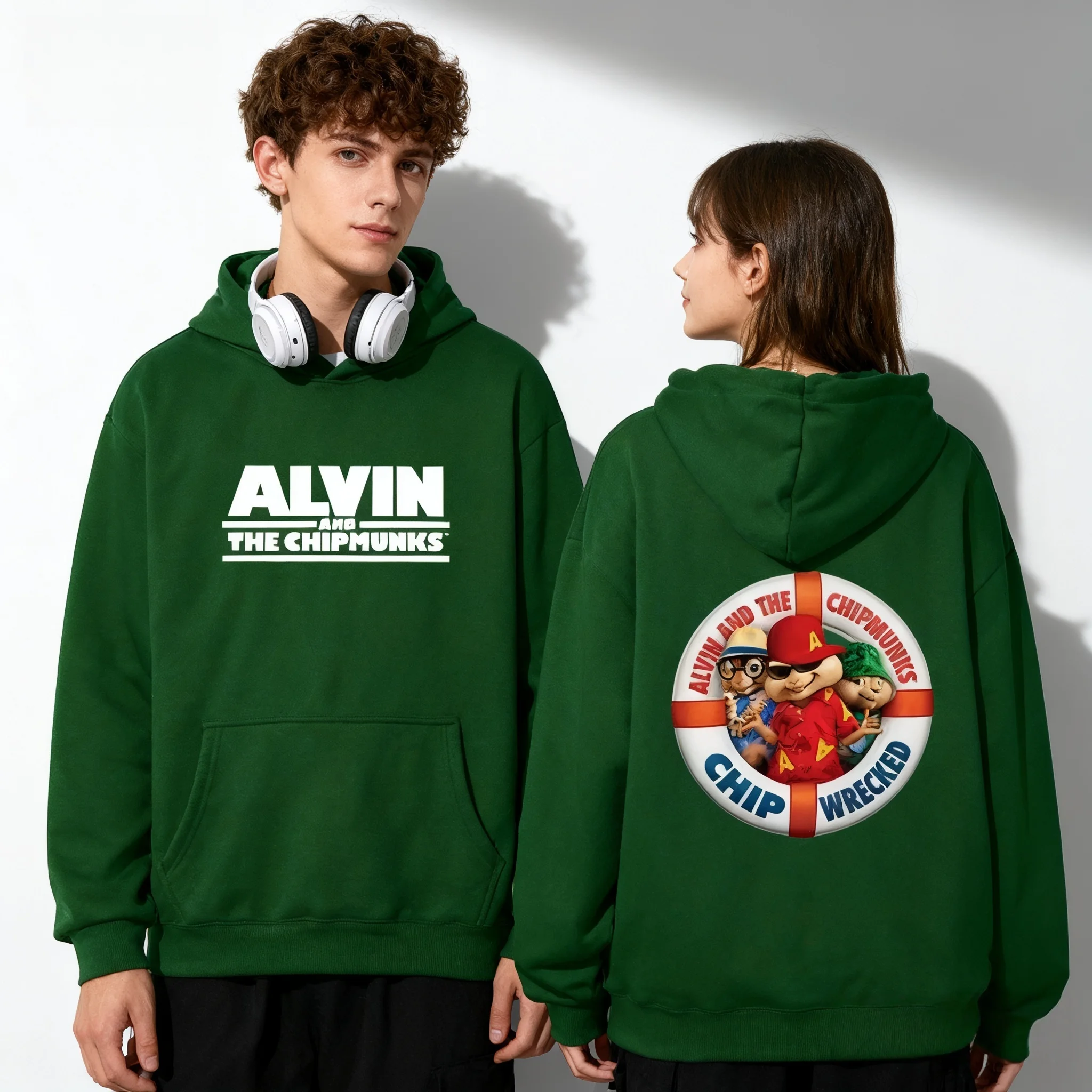 هوديس الخريف والشتاء الأكثر شعبية هي سترة Alvin and Chipmunk Cartoon Street كبيرة الحجم للنساء والرجال بغطاء للرأس للأطفال