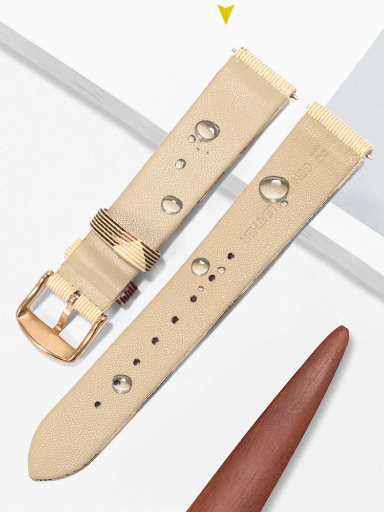 Genuine Leather Watch Strap Compatible with B-u-r-b-e-r-r-y BU19384 Burberry Classic Plaid Men\'s and Women\'s Watch Chains