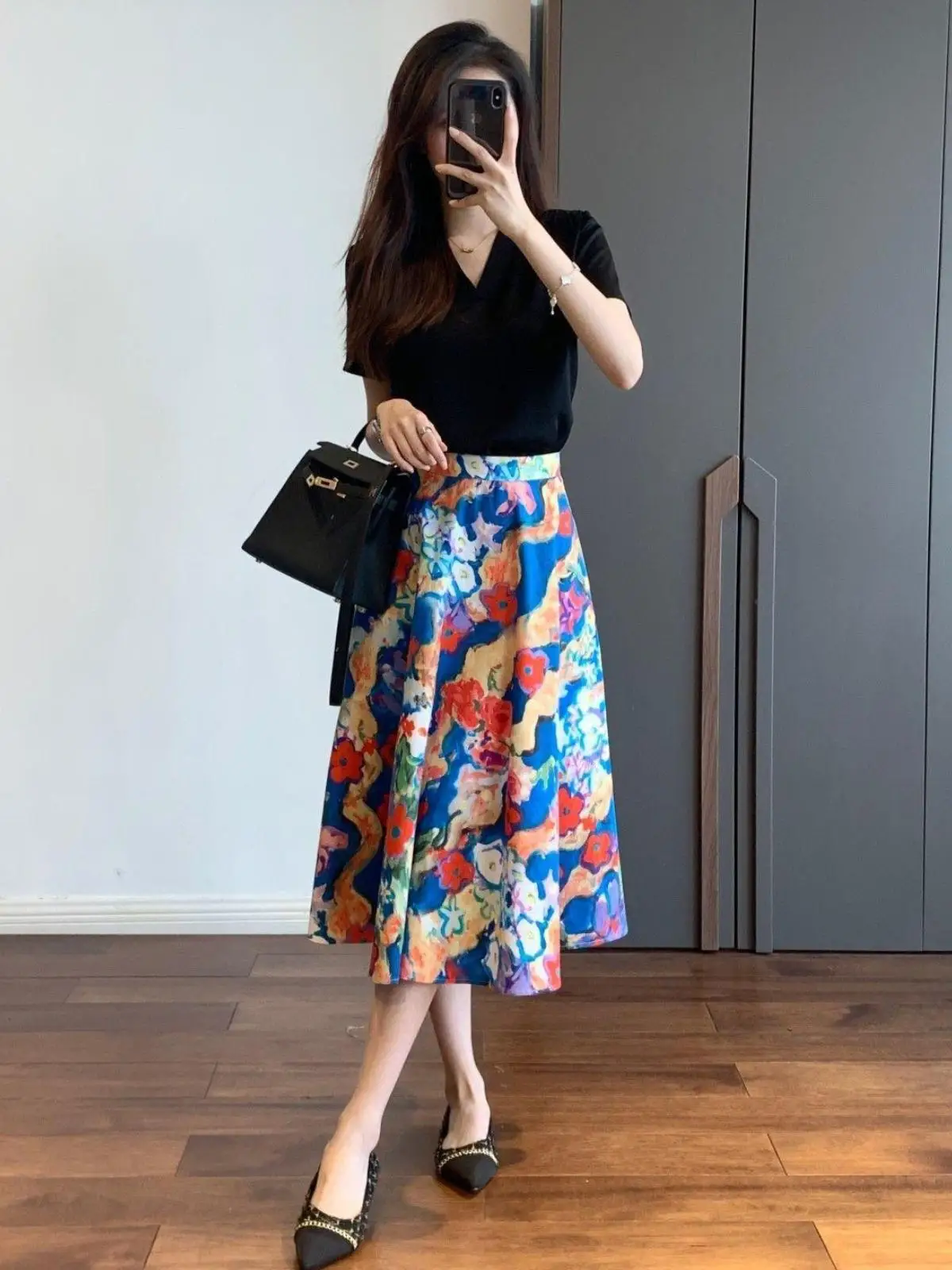 slimming-a-line-midi-skirt-with-large-floral-print-two-piece-set-summer-umbrella-skirt-ensemble-tengshan-brand-new-spring-arr