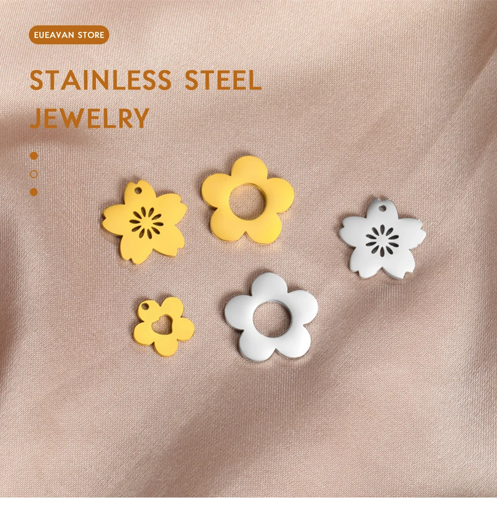 EUEAVAN 5 stücke Edelstahl Blume Charms Blüte Pflanze Anhänger Frauen Halskette Ohrringe Armband DIY Handwerk Zubehör Großhandel – Detail 3