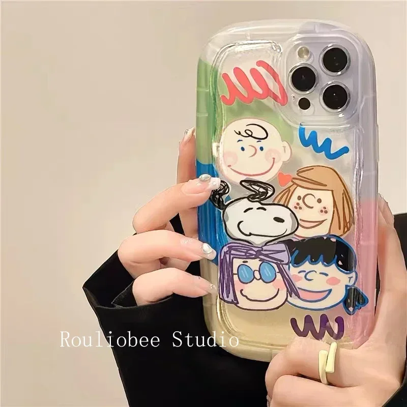 Snoopy Charlie family Retro puppy Cartoon Transparent Phone Case For iPhone 16 15 14 13 12 11 Pro Max Xr 14 Plus Case Cute Cover