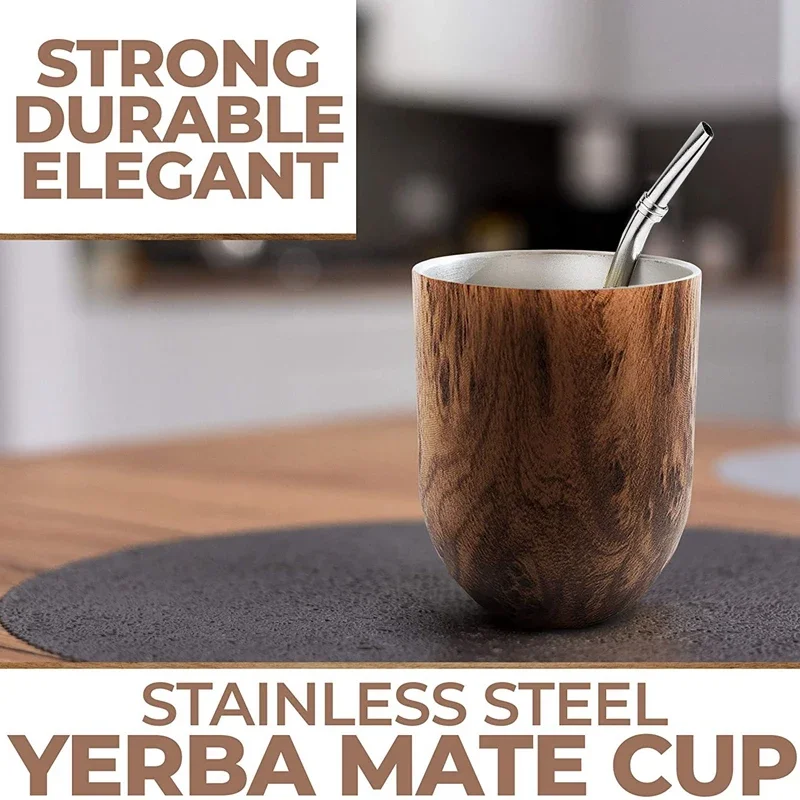 Yerba Stainless Coffee Gourd Tea Cup Set 12Oz Double-Wall Mate Water  with Lid 1 Bombillas Straws Filter Spoon&Brush