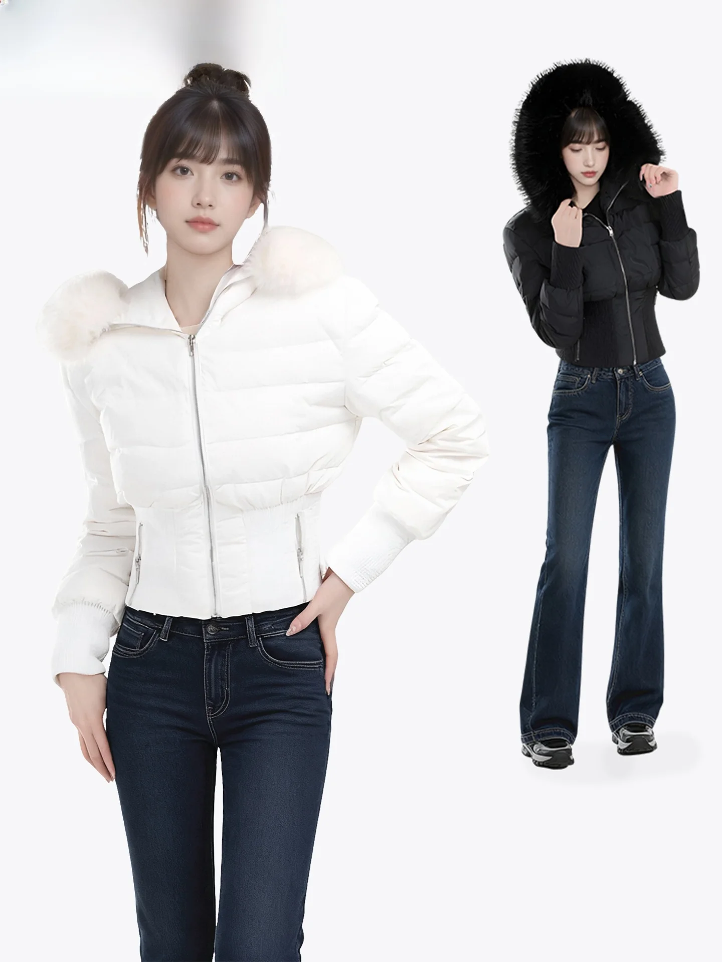 

Зимнее утепленное пальто из хлопка и пуха для женщин, приталенное, теплое, с большим меховым воротником, на молнии, цветное, для повседневной носки...