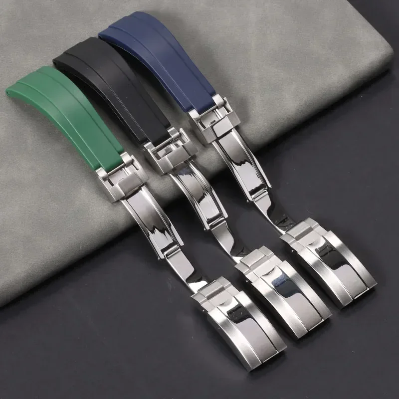 20mm Rubber Watch Strap for Rolex Water Ghost Daytona Wrist Band Waterproof Silicone Watch Band Fold Buckle Men Sport Bracelet